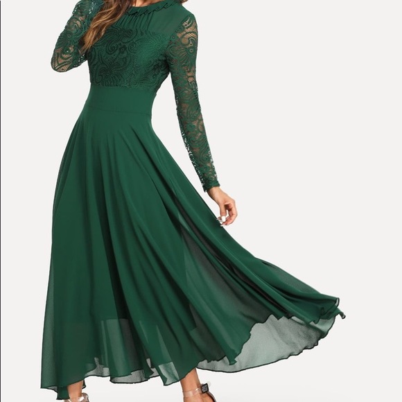 SHEIN Dresses & Skirts - SALE TODAY! Forest Green Lace Chiffon Maxi Dress